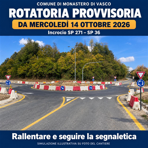 Lavori per la nuova rotatoria - modifiche alla viabilità  - aggiornamento - istituzione rotatoria provvisoria da mercoledì 14 ottobre 2026